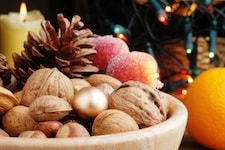 nuts, oramge and xmas lights